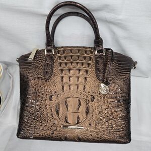 Brahmin Metallic Bronze Croc-Embossed Leather Satchel